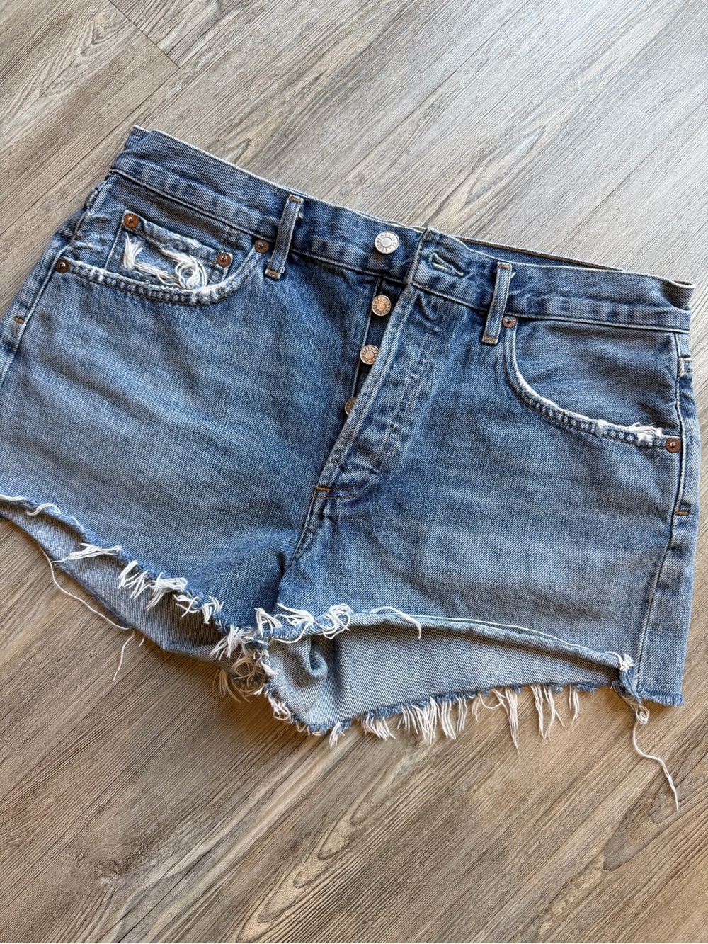 Agolde Raw Parker Button-Fly Denim Shorts